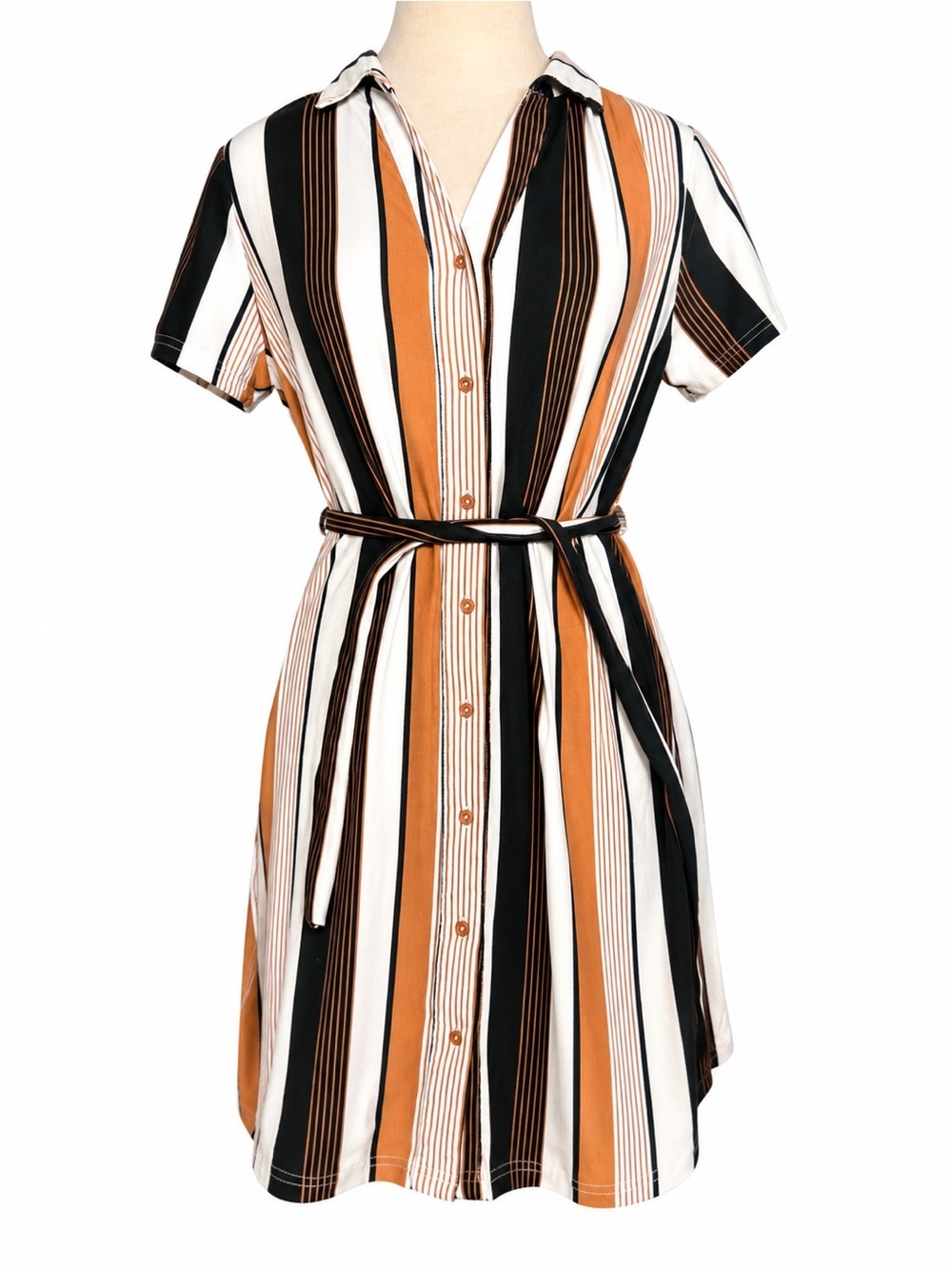 Justify Striped Button-Front Shirt Dress with Belt - Size Large
